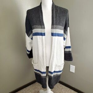 GAP Cardigan Sweater Womens Size XS/S Rayon Blend Gray Blue Striped Color Block